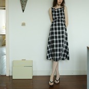 Bateau Check Sleeveless Dress F0673