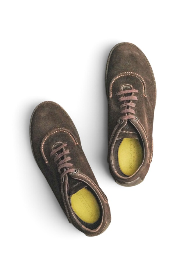 "BOTTEGA VENETA" Dark-Brown Suède Low-Profile Lace-Up Shoes Made in ITALY
