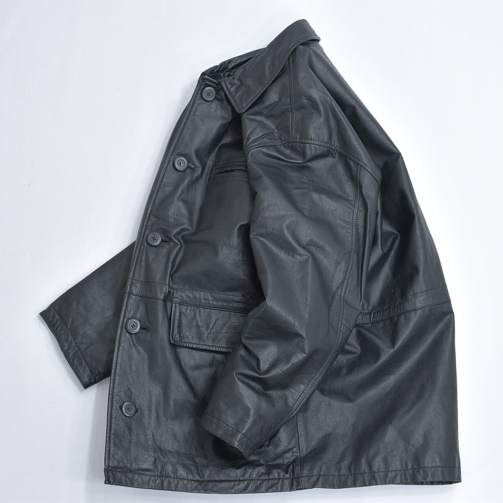 90s～ CRACKERS ブラックレザー ハーフコート 本革 革ジャン 裏地付き