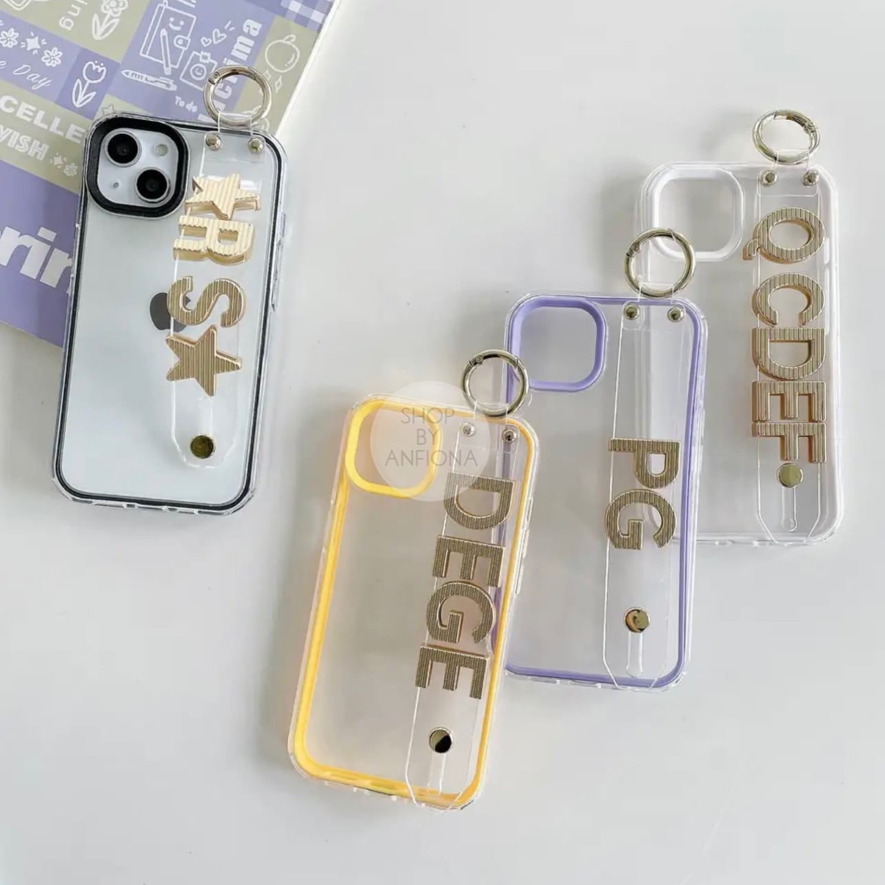 8色から選べるカラーフレーム♪名入れベルト付きクリアiPhoneケース