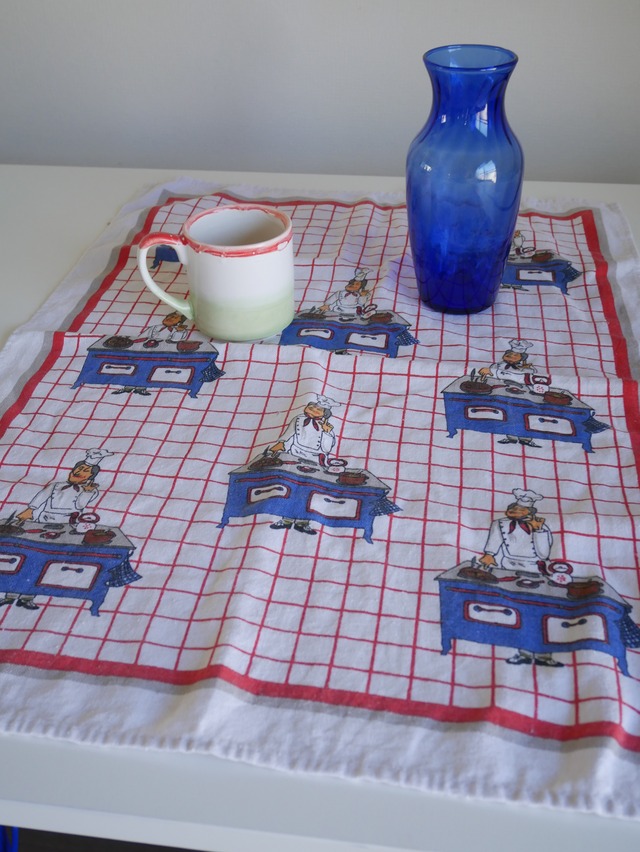 80s European Chef Pattern Tea Towel