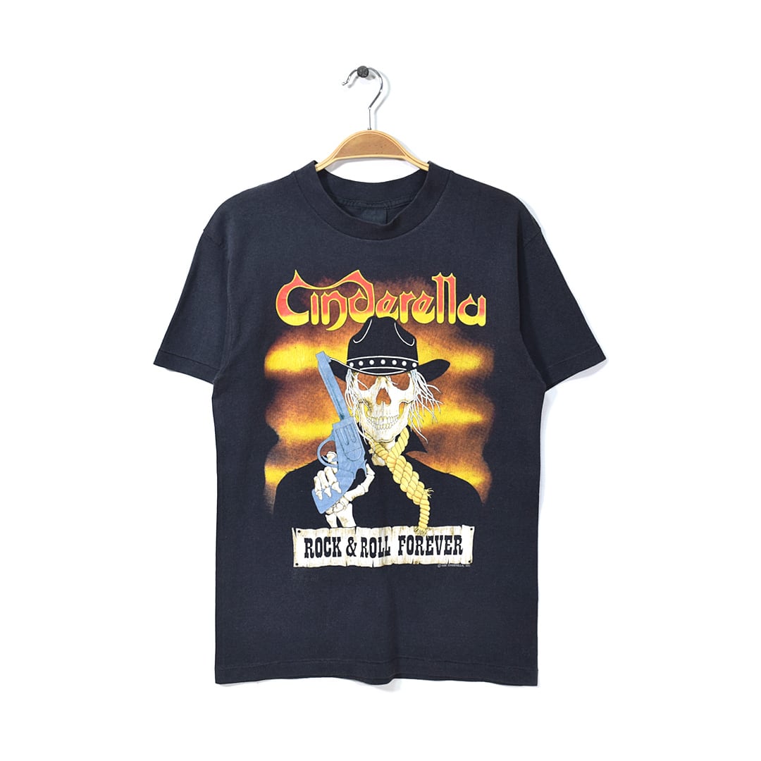 80s シンデレラ ヴィンテージTシャツ スカル 黒 バンドT ロックT シングルステッチ メンズM CINDERELLA 古着 @AB0015