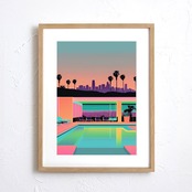 LA Down Town Sun Set｜夕焼けに染まるロサンゼルスの風景アートポスター｜レトロ感が魅力のインテリアに映える一枚｜A2ポスター