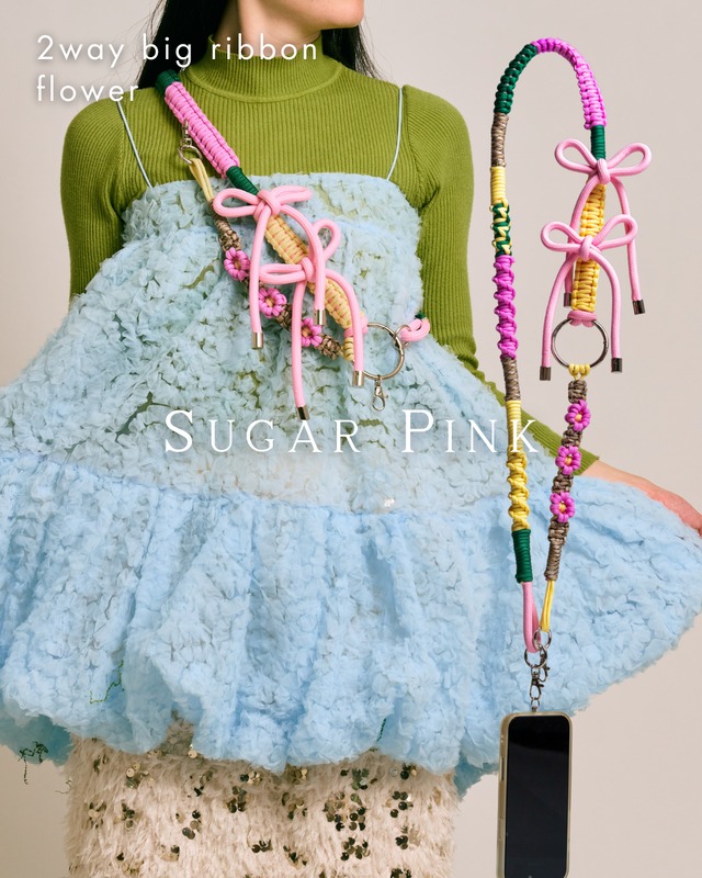 【残り3点】2way big ribbon flower strap Sugar Pink