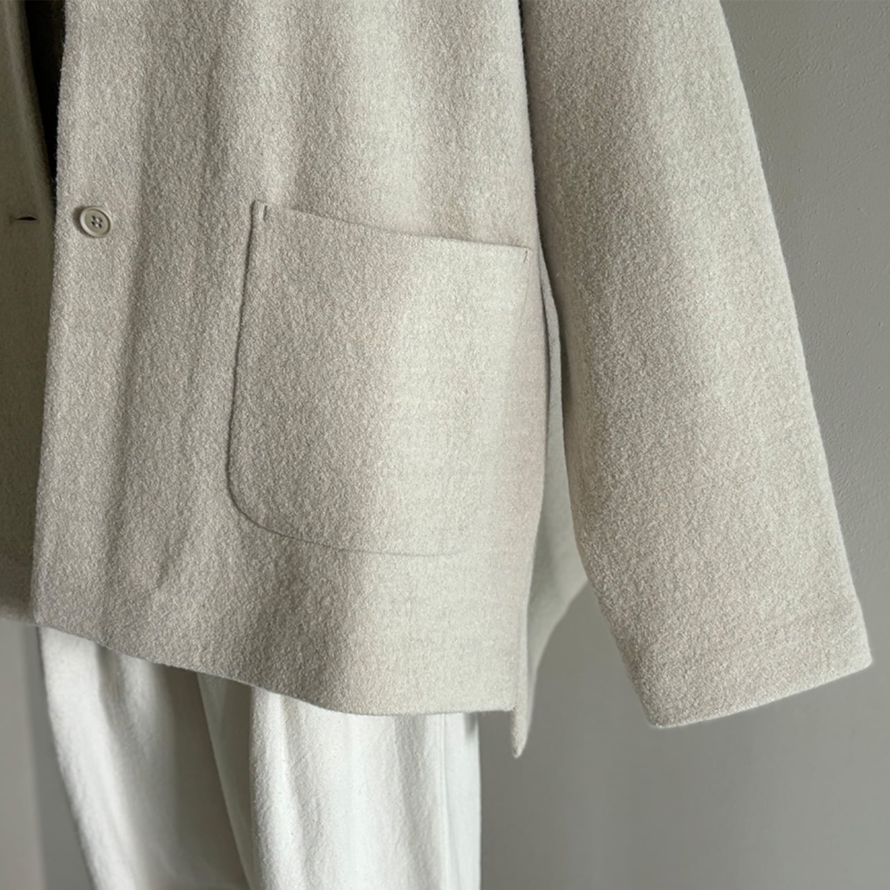 press wool no collar jacket プレスウールノーカラージャケット evam