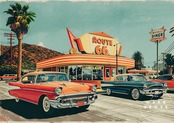 Route 66 American Diner｜1950年代アメリカのレトロスピリットを描いたポスター｜自由と旅の記憶が香るヴィンテージインテリアA2ポスター