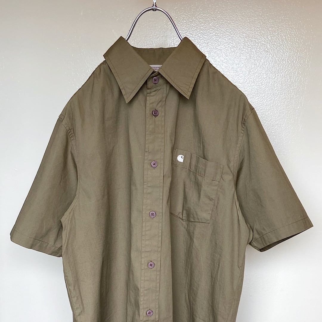 90s 古着 Carhartt/カーハート Cロゴ 半袖シャツ  アースカラー 刺繍