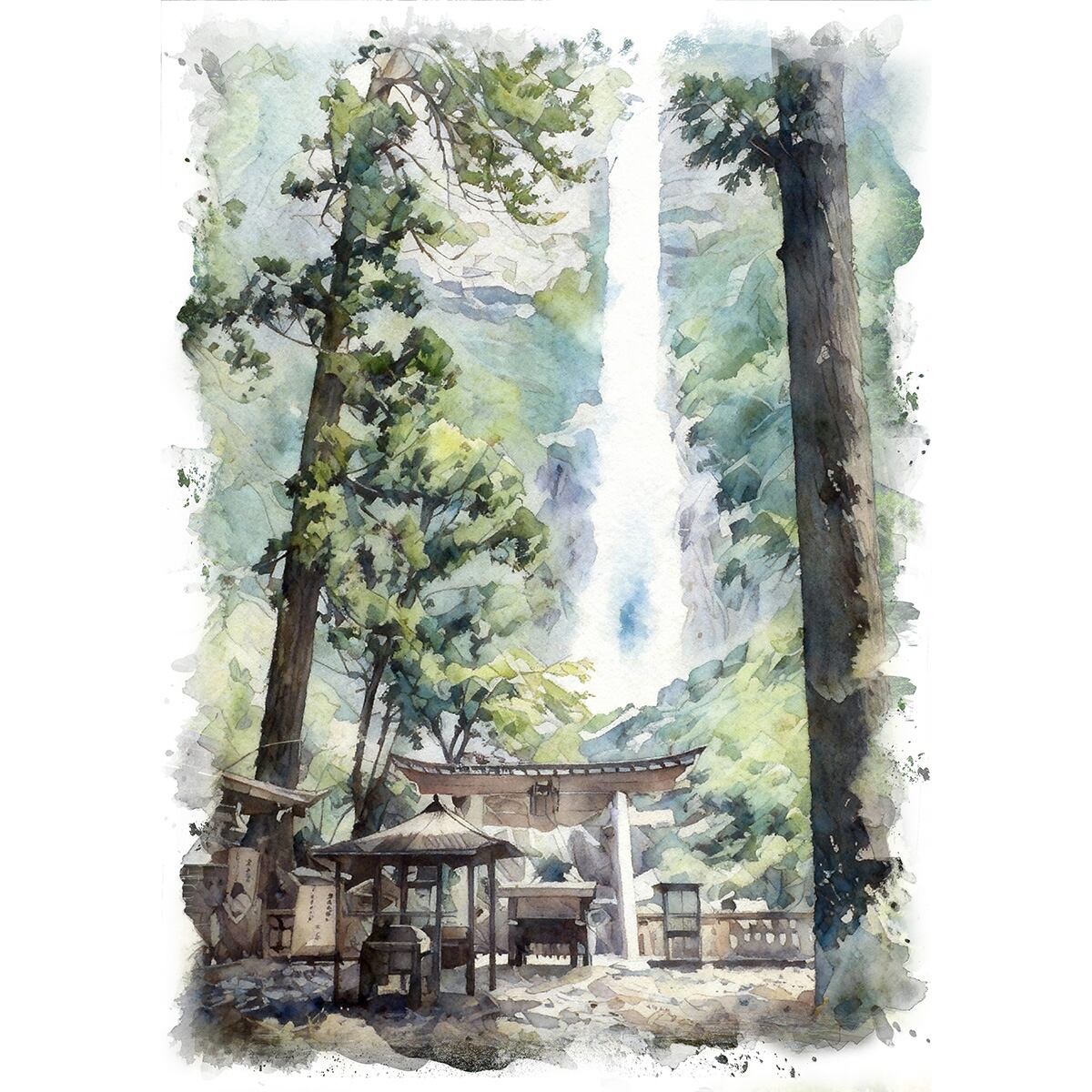 絵画 風景画 日本 和歌山県 那智の滝 インテリアアート額付き 水彩画風 WAT1737