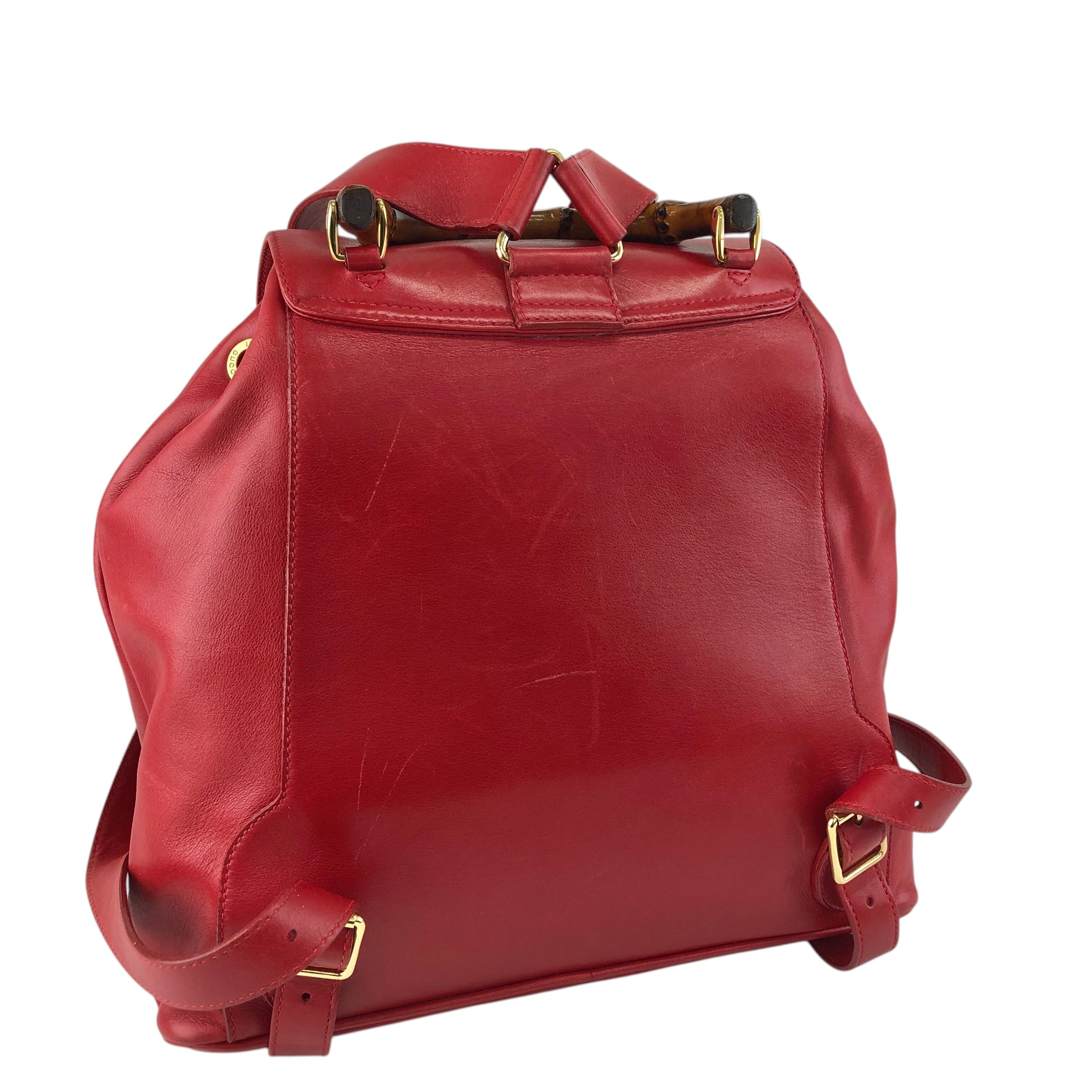 GUCCI グッチ バックパック レッド バンブー レザー ダブルポケット