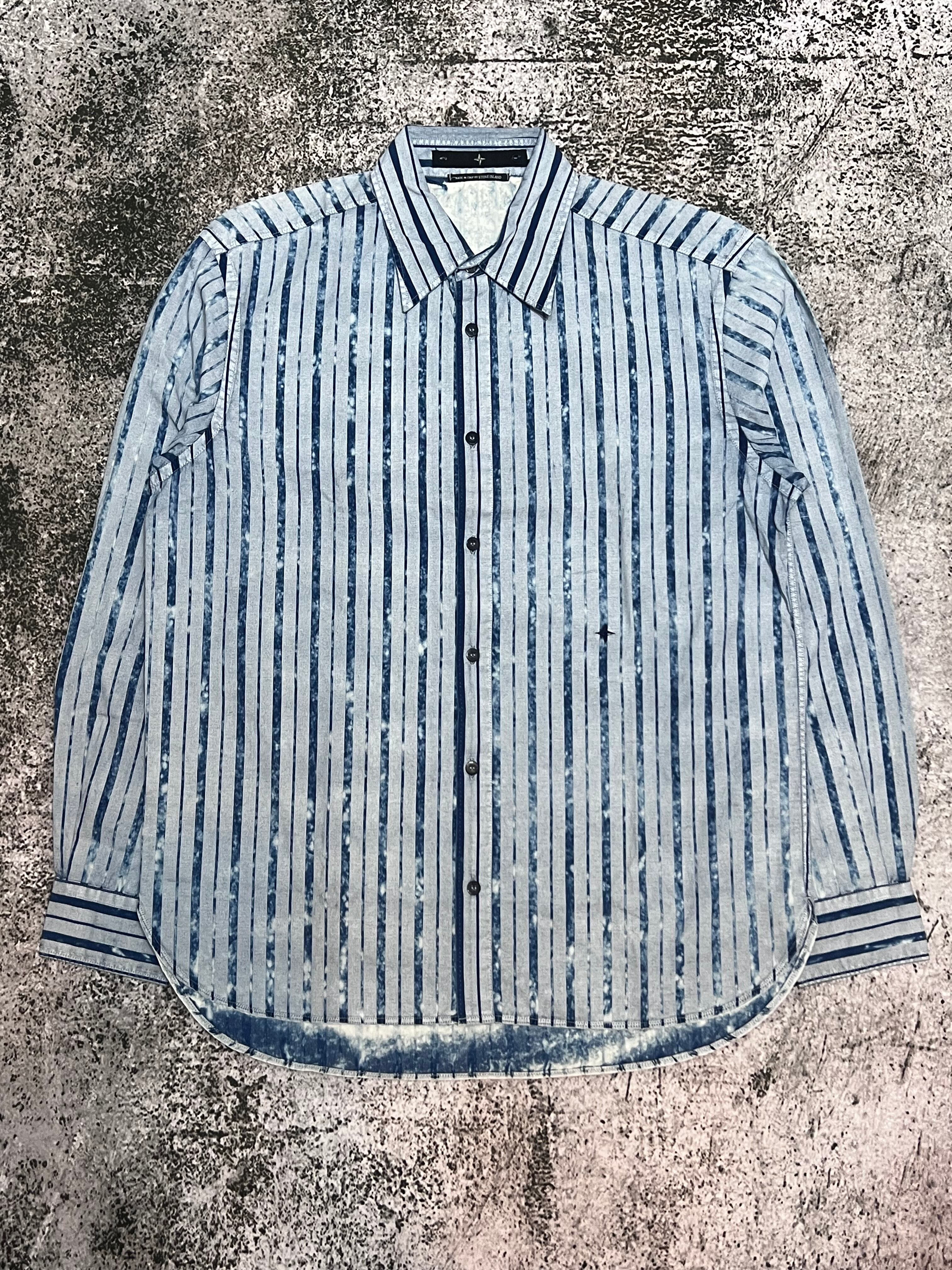 STONE ISLAND】インディゴ染 ストライプシャツ STONE ISLAND】インディゴ染 ストライプシャツ