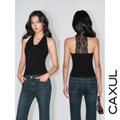 Lace Back Halter Knit Top/2color