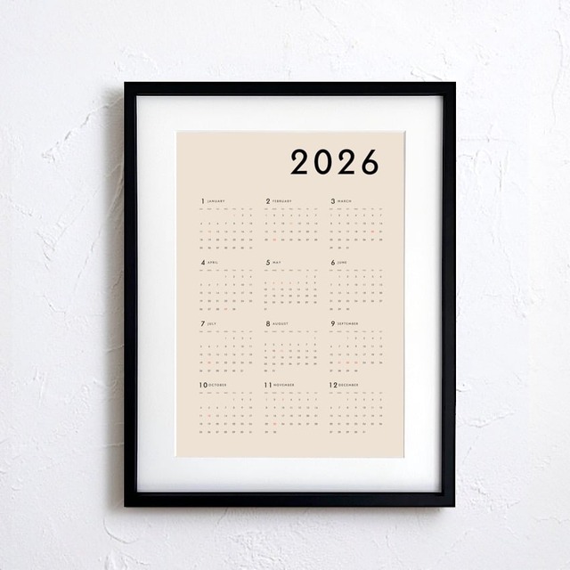 2026 MINIMAL CALENDAR｜余白と数字が美しいミニマルカレンダーポスター｜一年を整える洗練デザインA3ポスター