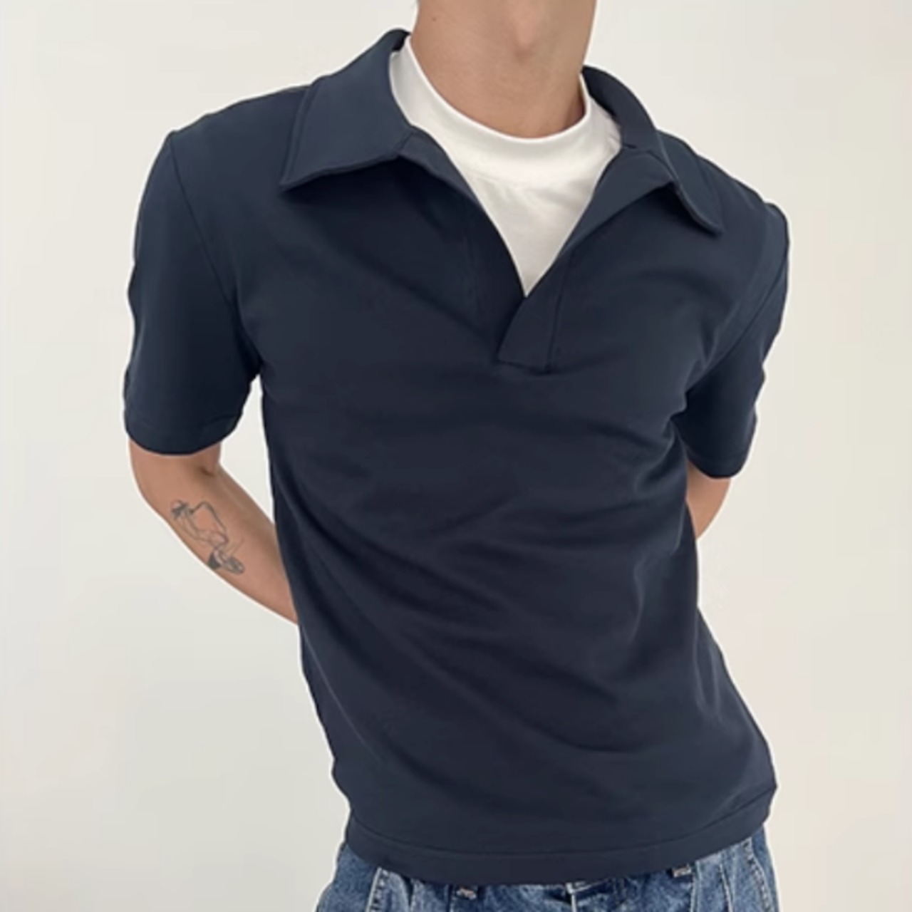 Vネック半袖ポロシャツ　0789