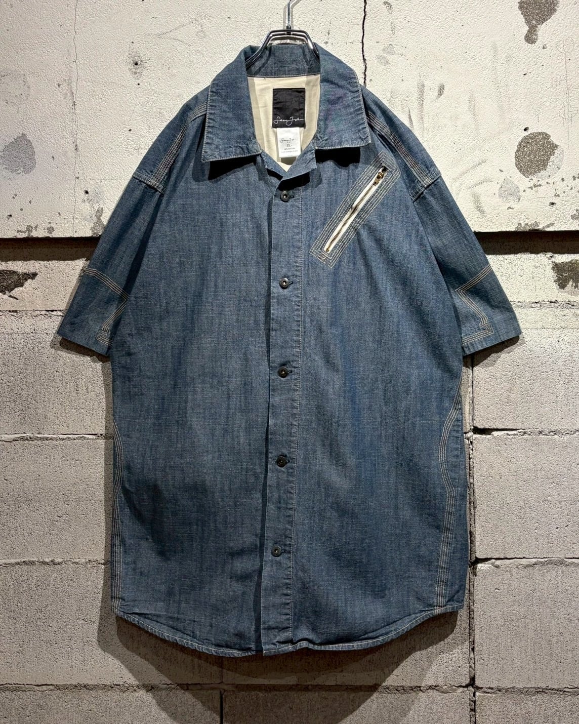 Caka otto】 “SEAN JOHN” Zip Pocket Gimmick Vintage Loose S/S Shirt