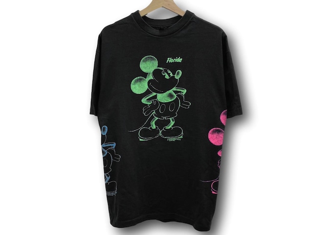 80~early90s MICKEY MULTICOLOR RUBBER PRINT TEE BLACK XL MADE IN USA