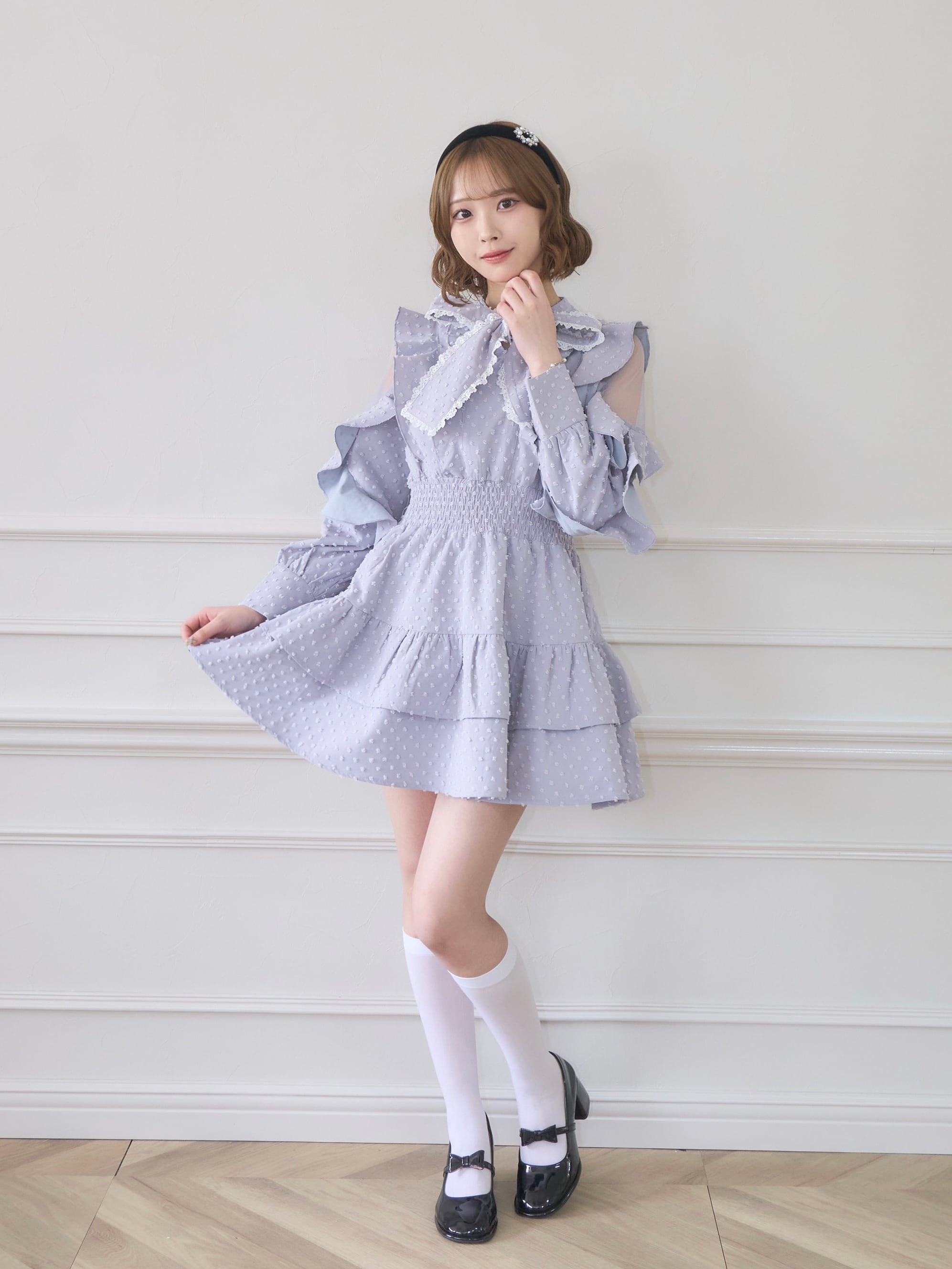 【即完売品】♡ meltie めろいティアードミニワンピース ライトブルー ♡ めろいティアードミニワンピース | meltie
