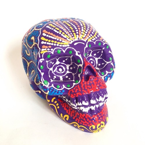 メキシカンスカル オブジェ 骸骨 カラベラ (パープルA)【バリ直輸入】