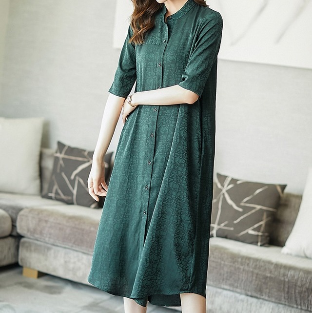エレガンスシャツゆったり半袖ワンピースミドル丈　S M L XL 2XL 3XL OP-010FM