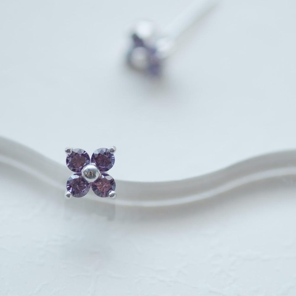 アメジスト すみれ フラワー ピアス イヤリング シルバー925