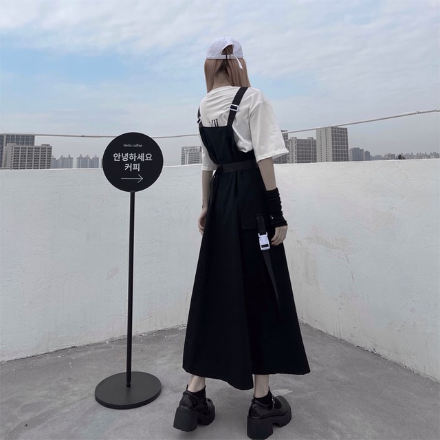 天使と悪魔 オーバーオール スカート ロング丈 ハイウエスト ストリート系 地雷系 バンギャ 原宿系 韓国ファッション 10代 代 天使と悪魔 サブカル系ファッション Seasonz