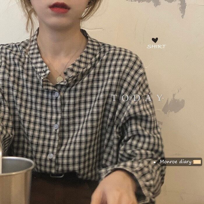 スタンダードスタイル格子柄シャツ レディースジャケット オータムウィンタートップス ロング レトロ 秋物 冬物 モンロー56620466153