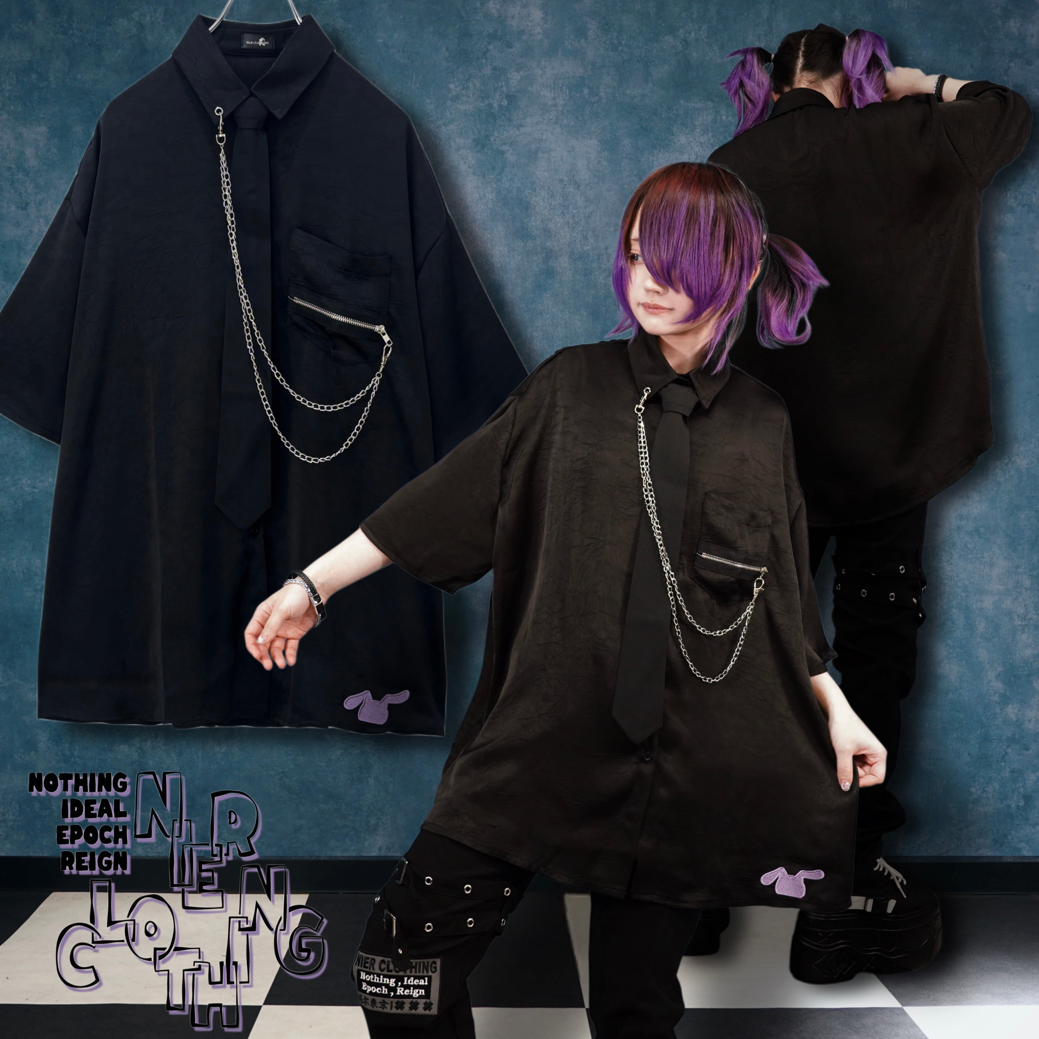 WRINKLE FABRIC TIE & CHAIN SHIRT【BLACK】 | NIER CLOTHING