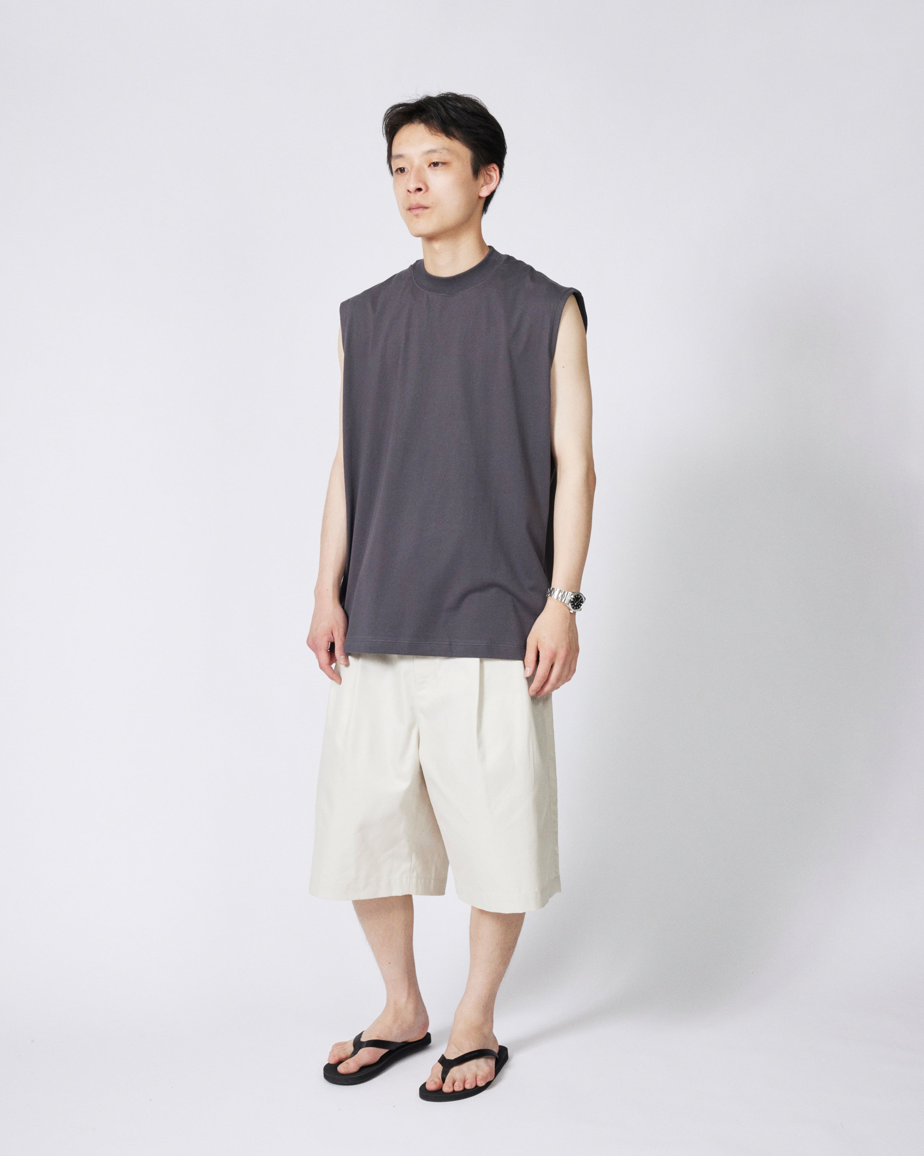 everyone high gauge cotton no sleeve tee shirt (CHARCOAL) | everyone
