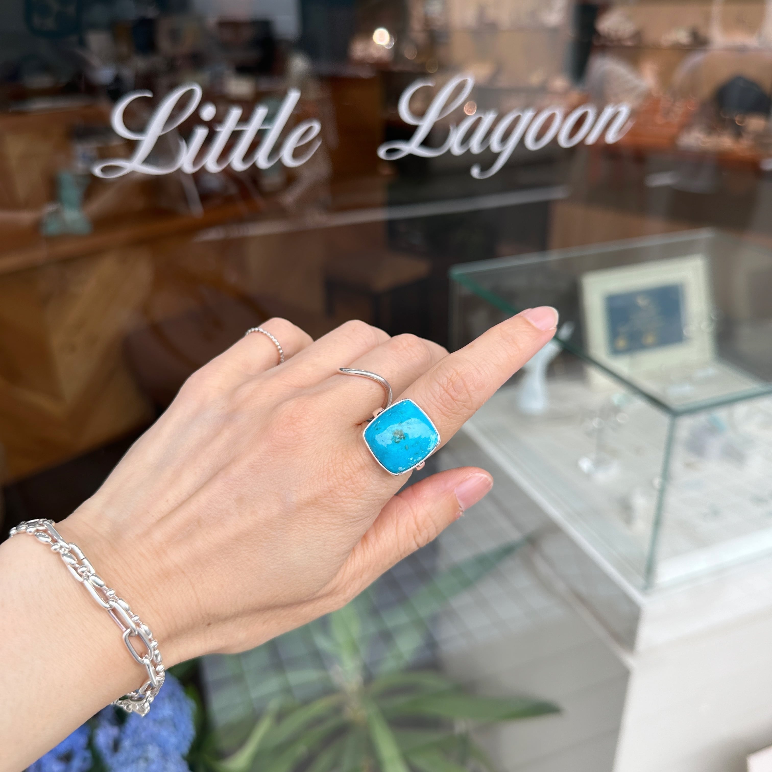 一点物 ターコイズ トライアングル / スクエア フリーサイズ リング