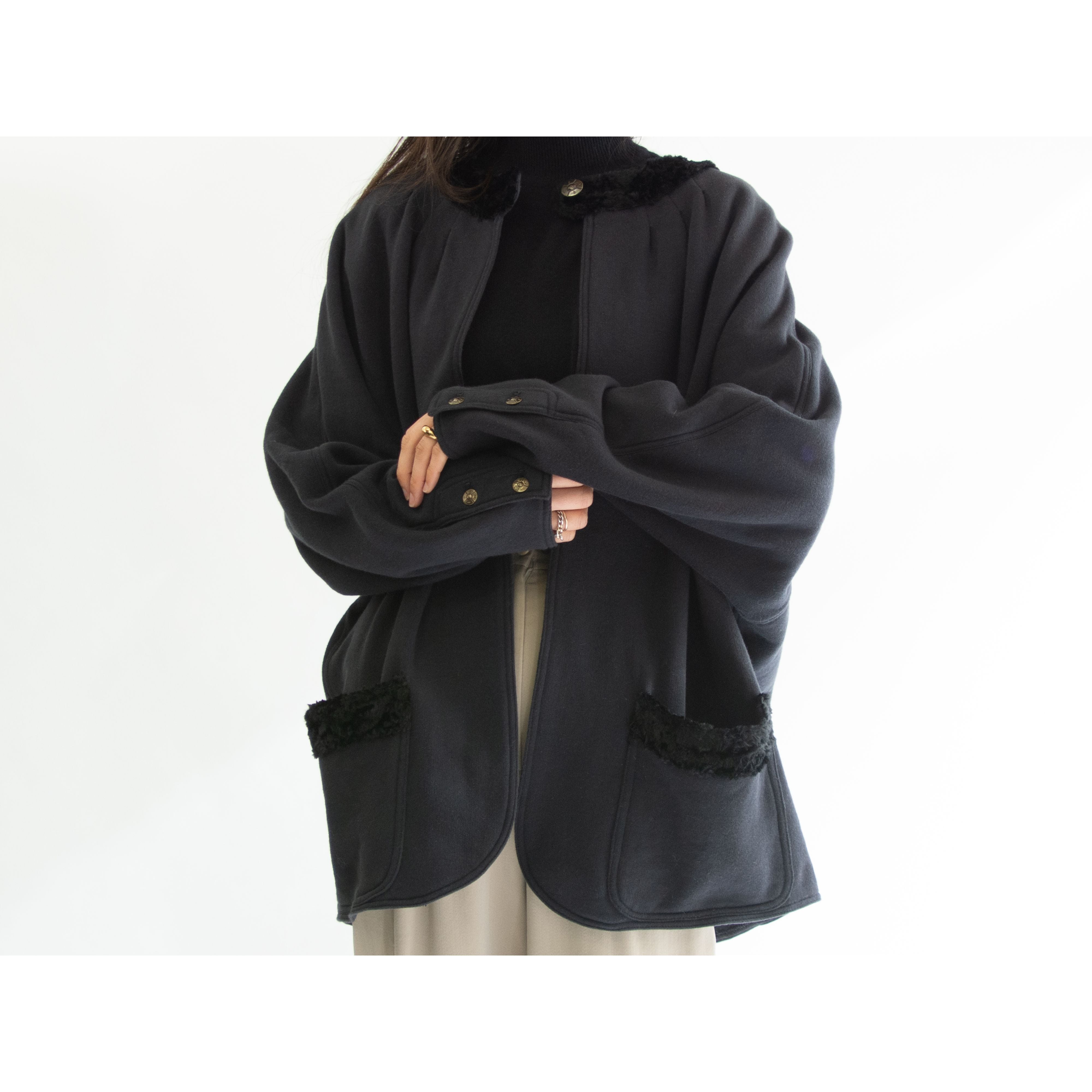 【FENDI】Made in Italy 80's cotton-rayon collarless sweat jacket（フェンディ イタリア製 ノーカラー 裏起毛スウェットジャケット)3b
