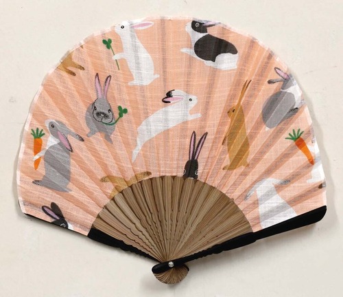 扇子シェル型　布製（扇子袋付き）　マツモトヨーコ　ウサギ　Summer