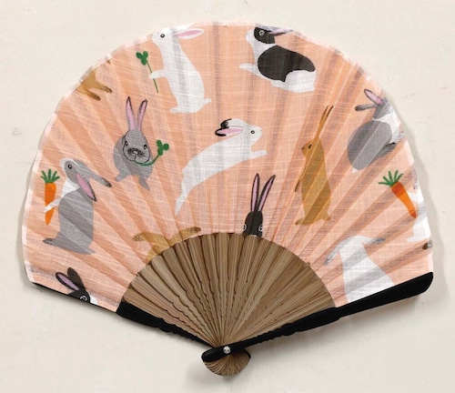 扇子シェル型　布製（扇子袋付き）　マツモトヨーコ　ウサギ　Summer