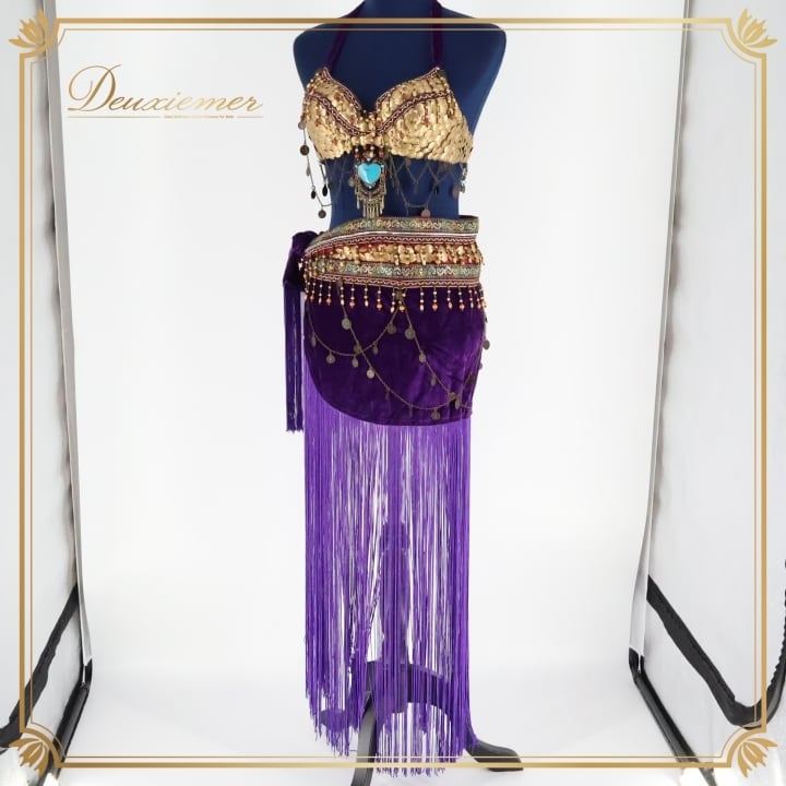 ベリーダンス トライバル 衣装 トップス ベルト セット パープル系 紫