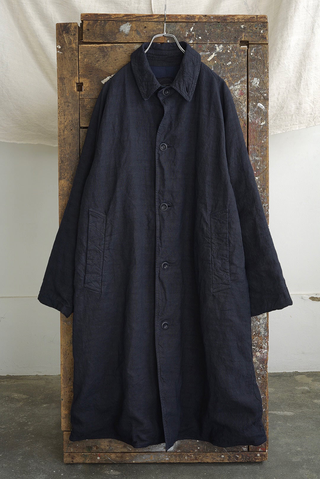 CHEZ VIDALENC - COAT BOBI - ANTIC LINEN (BLACK & BLUE)