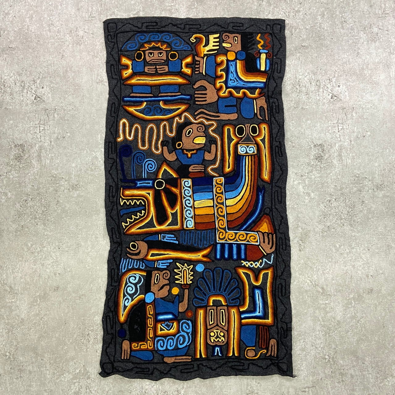 ヴィンテージ 南米 手刺繍 タペストリー ラグ ヒッピー 民族 110×55