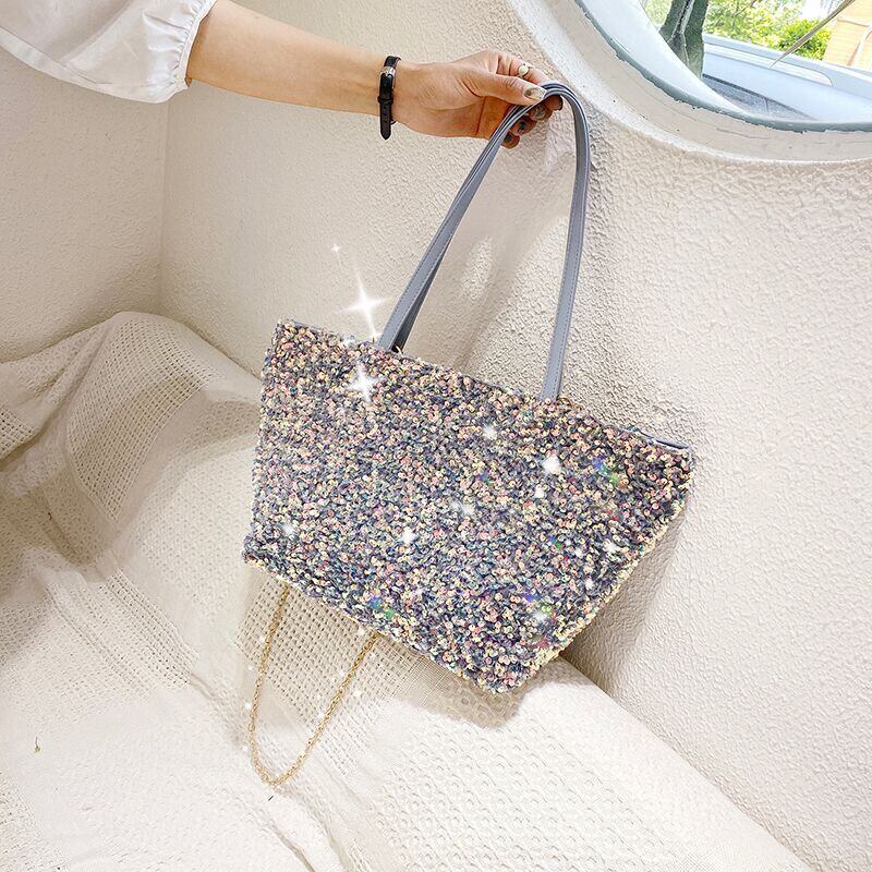 大容量バッグ女性バッグ2020夏の新しい波ファッション野生スパンコールショルダーメッセンジャーバッグネット赤トートバッグ Tiancai_Wing_Bag8423238