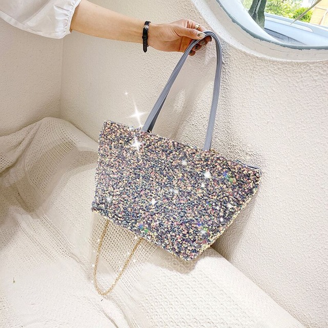 大容量バッグ女性バッグ2020夏の新しい波ファッション野生スパンコールショルダーメッセンジャーバッグネット赤トートバッグ Tiancai_Wing_Bag8423238