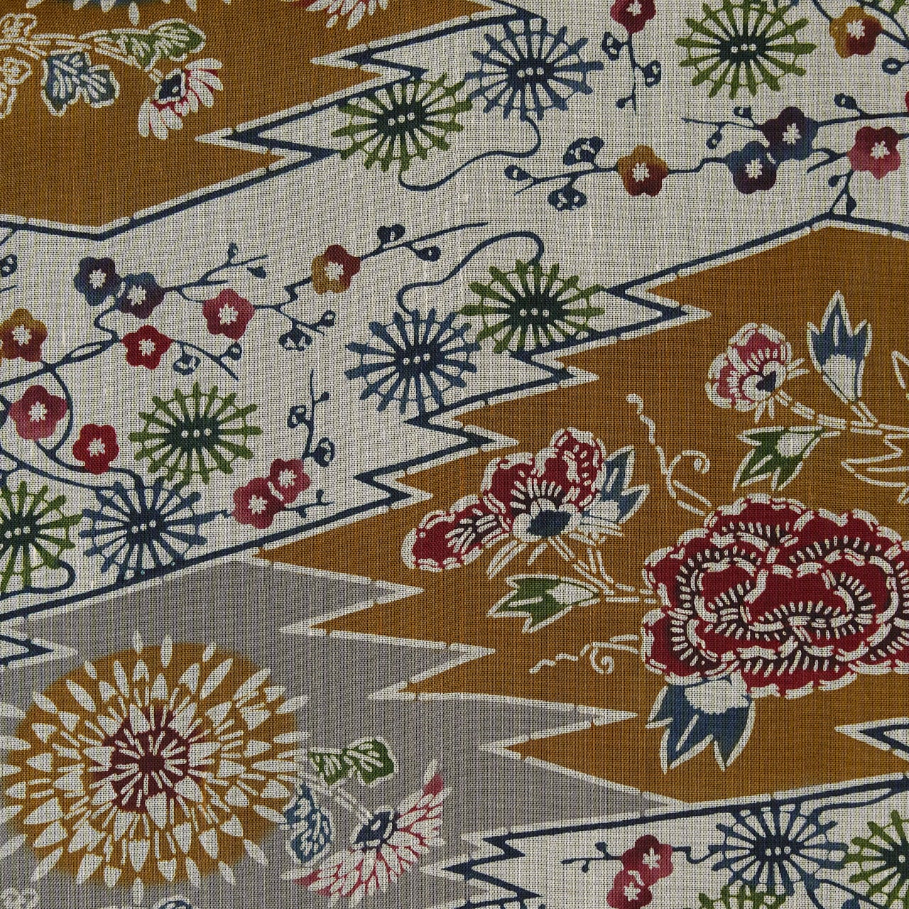 栗山吉三郎 稲妻取にお花の模様 京紅型名古屋帯【中古】 | かわの屋