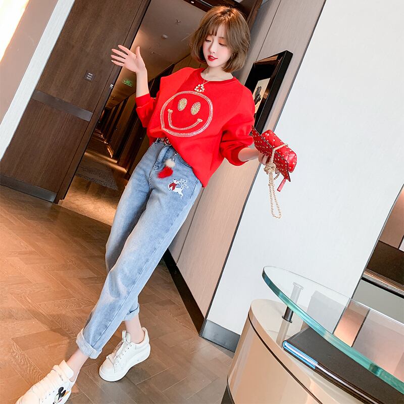 刺繍ルーズ薄手ジーンズ スプリング 春物 MIUCO12306680447