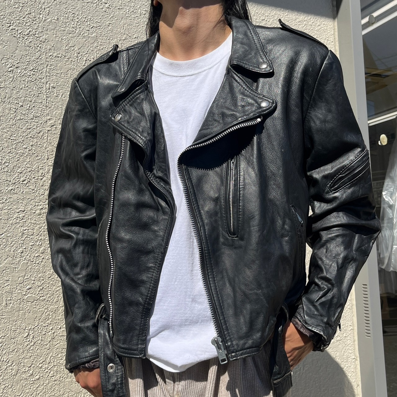 ビンテージ ダブル レザー ライダースジャケット ライダースジャケット 