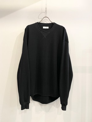 T/f Lv3 loose fit V-gusset crew neck waffle long sleeve top - black