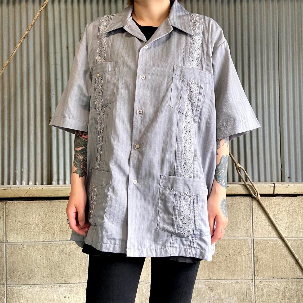 ビッグサイズ 90年代 guayabera by HABAND 半袖 キューバシャツ メンズ2XL 古着 90s ビンテージ ヴィンテージ  メキシカンシャツ 開襟 オープンカラー チャコールグレー 灰色 大きいサイズ【半袖シャツ】 | cave 古着屋【公式】古着通販サイト powered  by