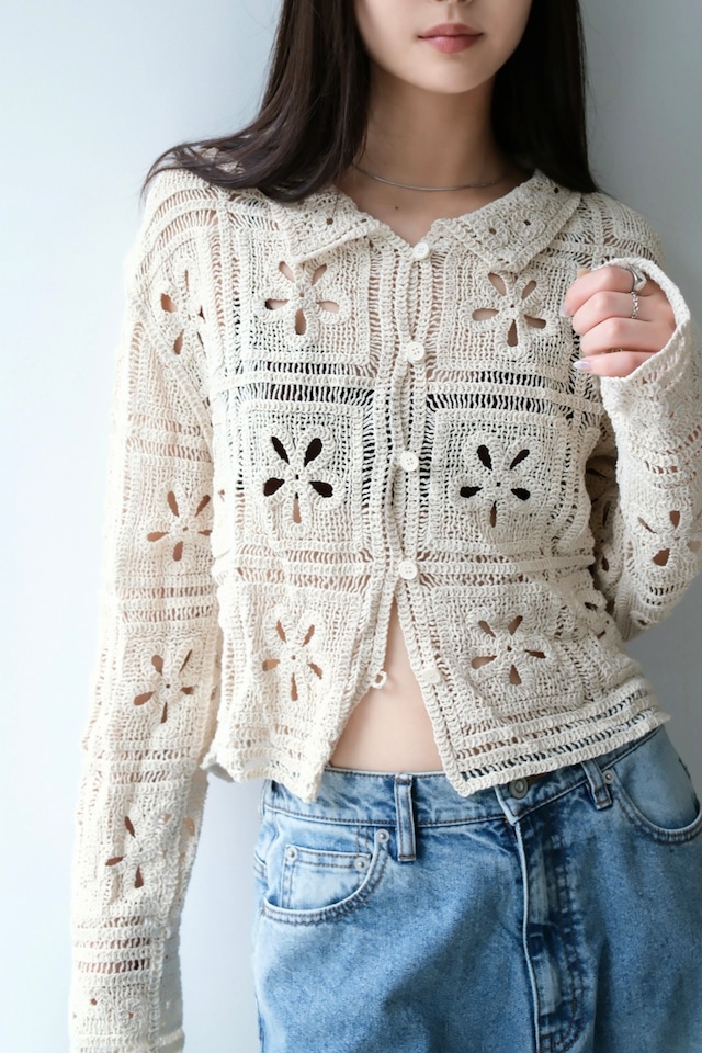 Crochet Knit Cardigan　カギ編みニットカーディガン　 White