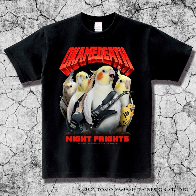 OKAMEDEATH オカメデス オカメインコ メタルバンドTシャツ ブラック