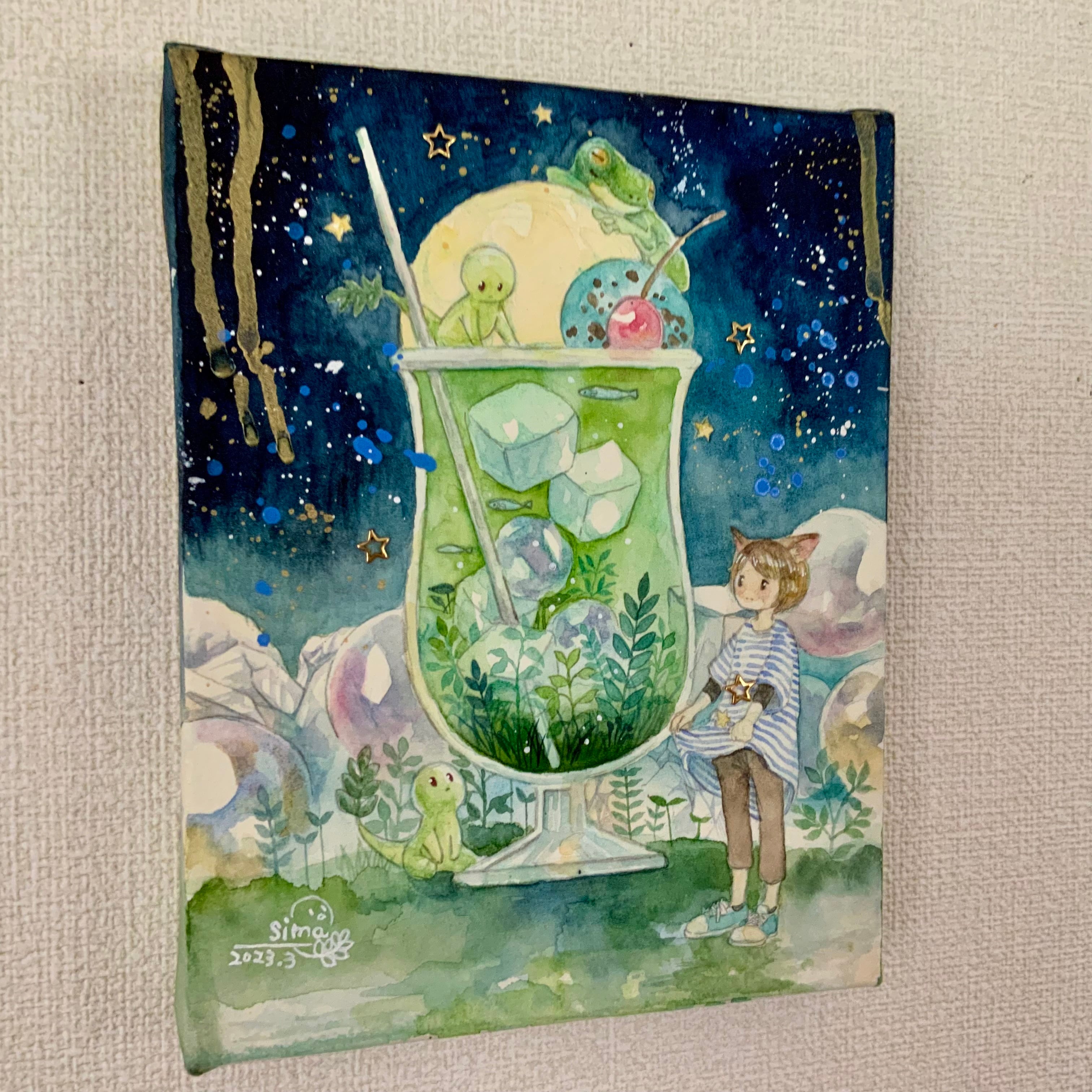 水彩画 クリームソーダ キャンバスアート | Art shop 森羅万象