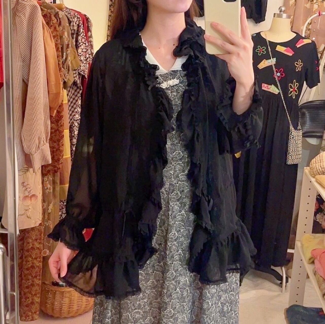 black ribbon frill lace blouse