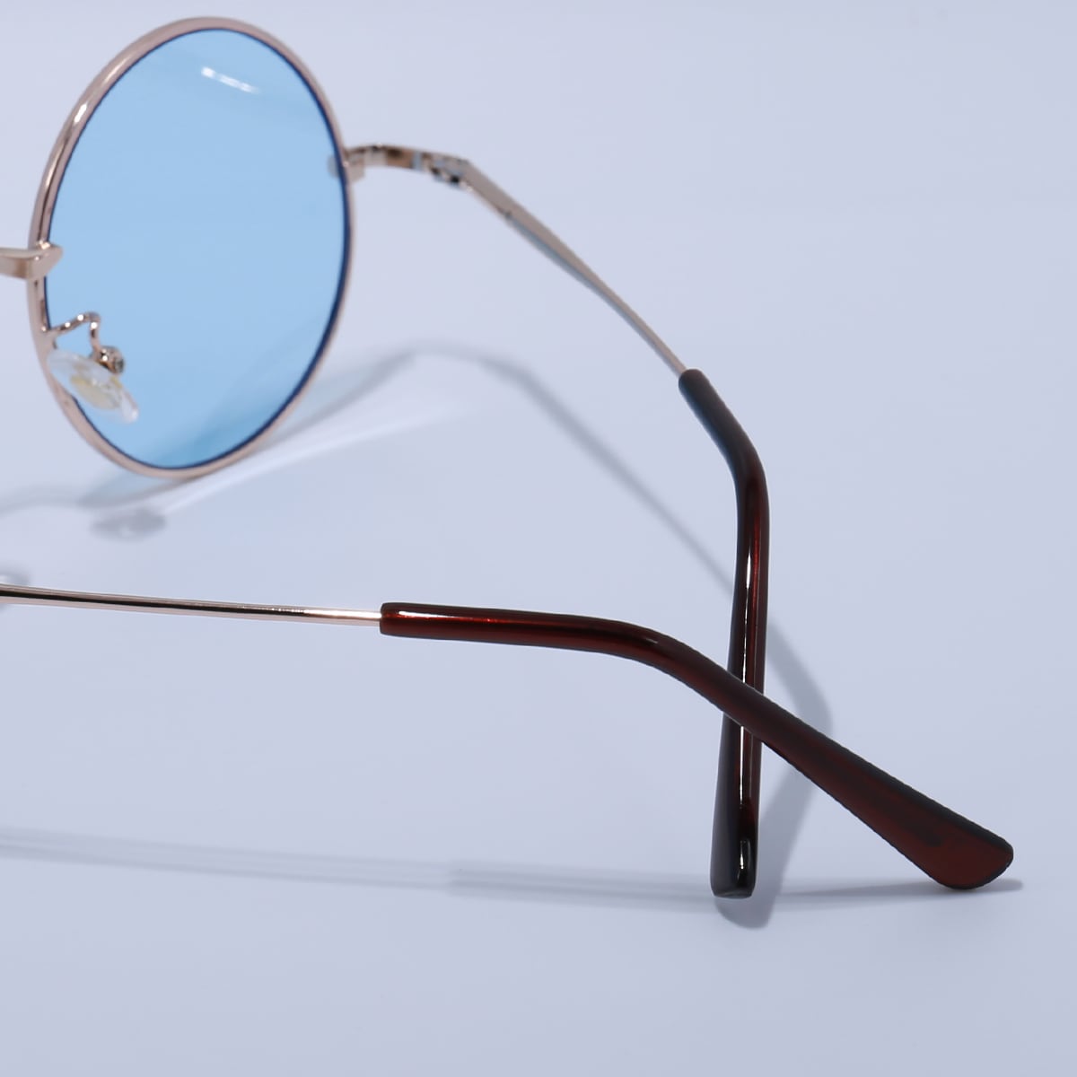 サングラス　ラウンド　UVカット　カジュアル　可愛い　Blue　伊達眼鏡　メタル