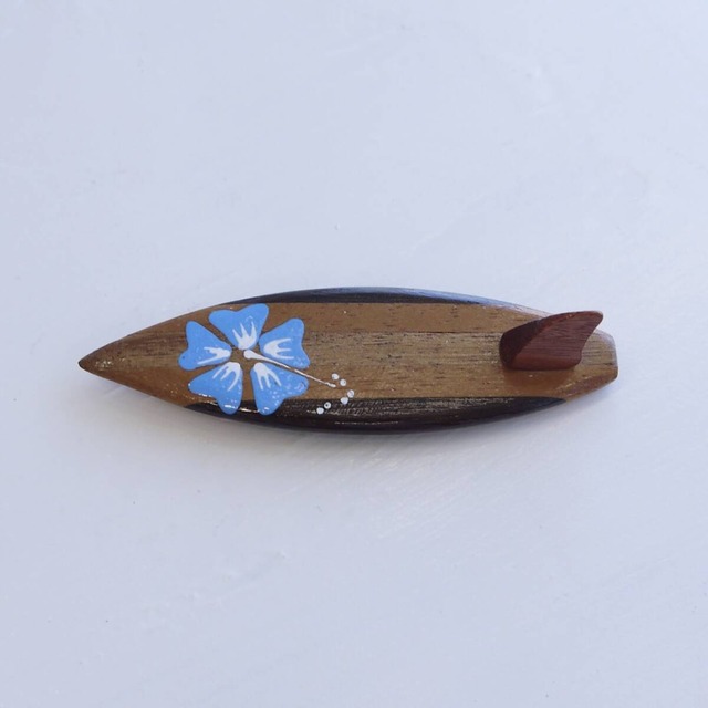 ★ハワイ直輸入 ★ハワイアン木製マグネット／ハイビスカス ペイント サーフボード／プチギフト／ハワイアン雑貨＜ライトブルー／WG-8＞