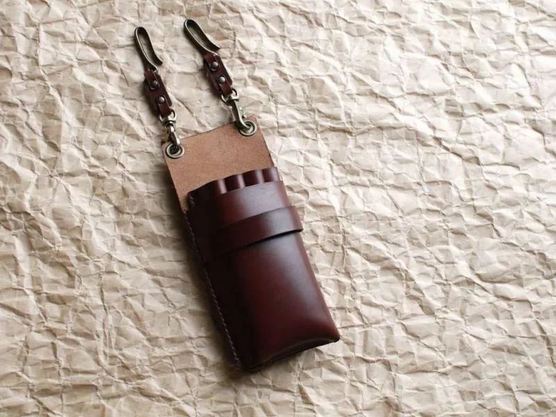 手染めキャメル＆ナチュラル 6丁差し 本革シザーケース SCA-158/NCA