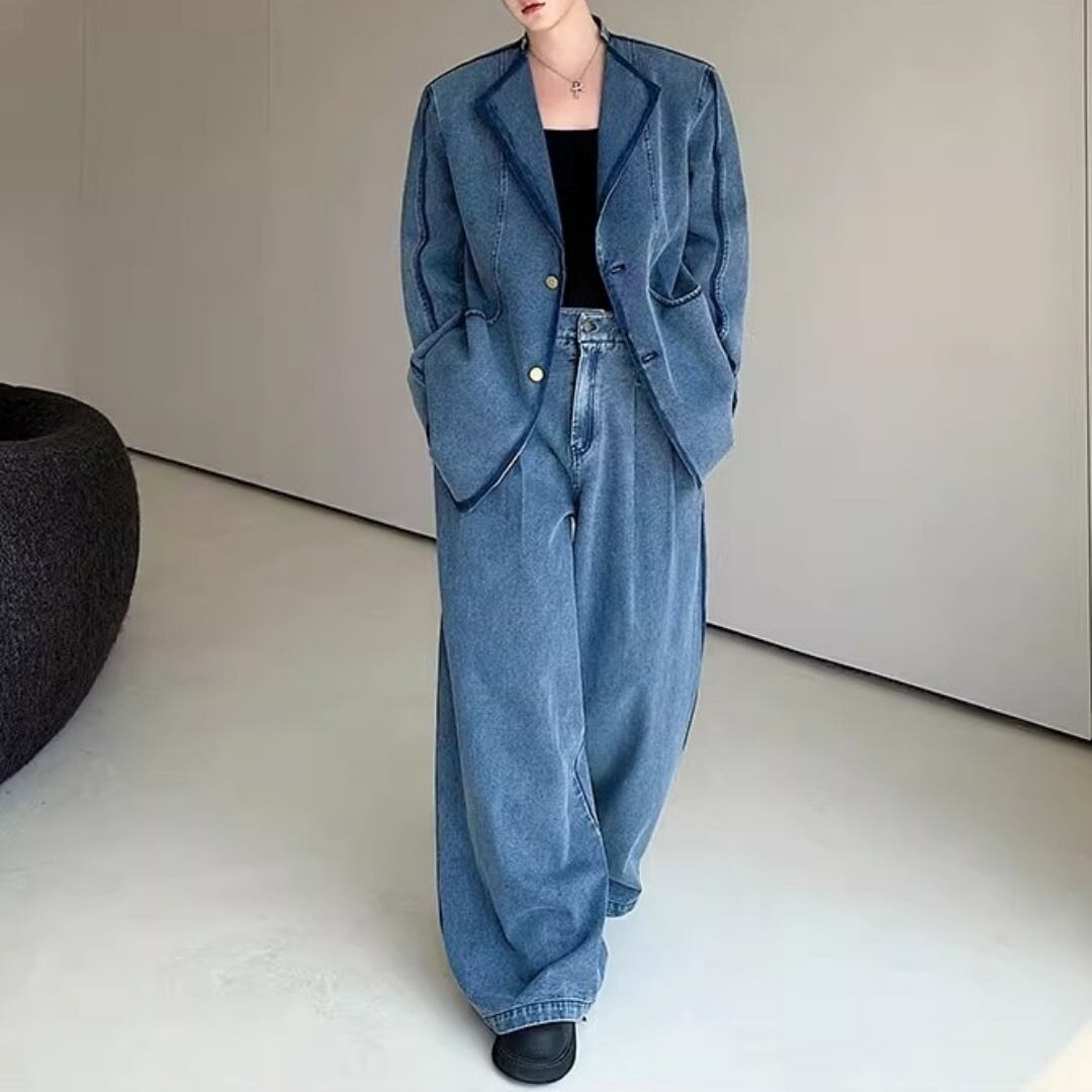 【即納対応商品】リラックスフィットデニムスーツセットアップ 2カラー D11978