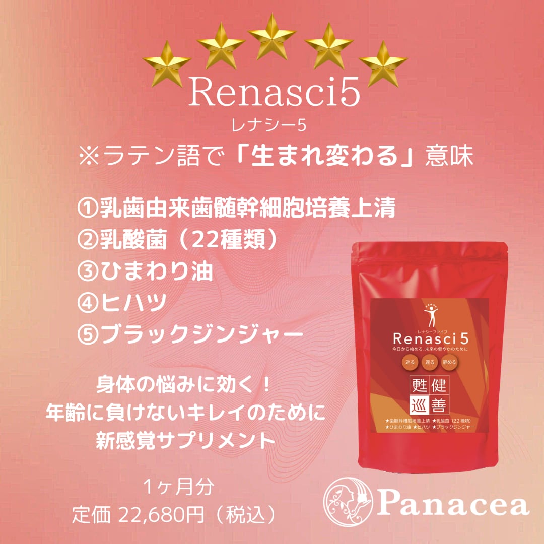 Renasci5（レナシー5）歯髄幹細胞培養上清・22種乳酸菌・ヒハツ・黒